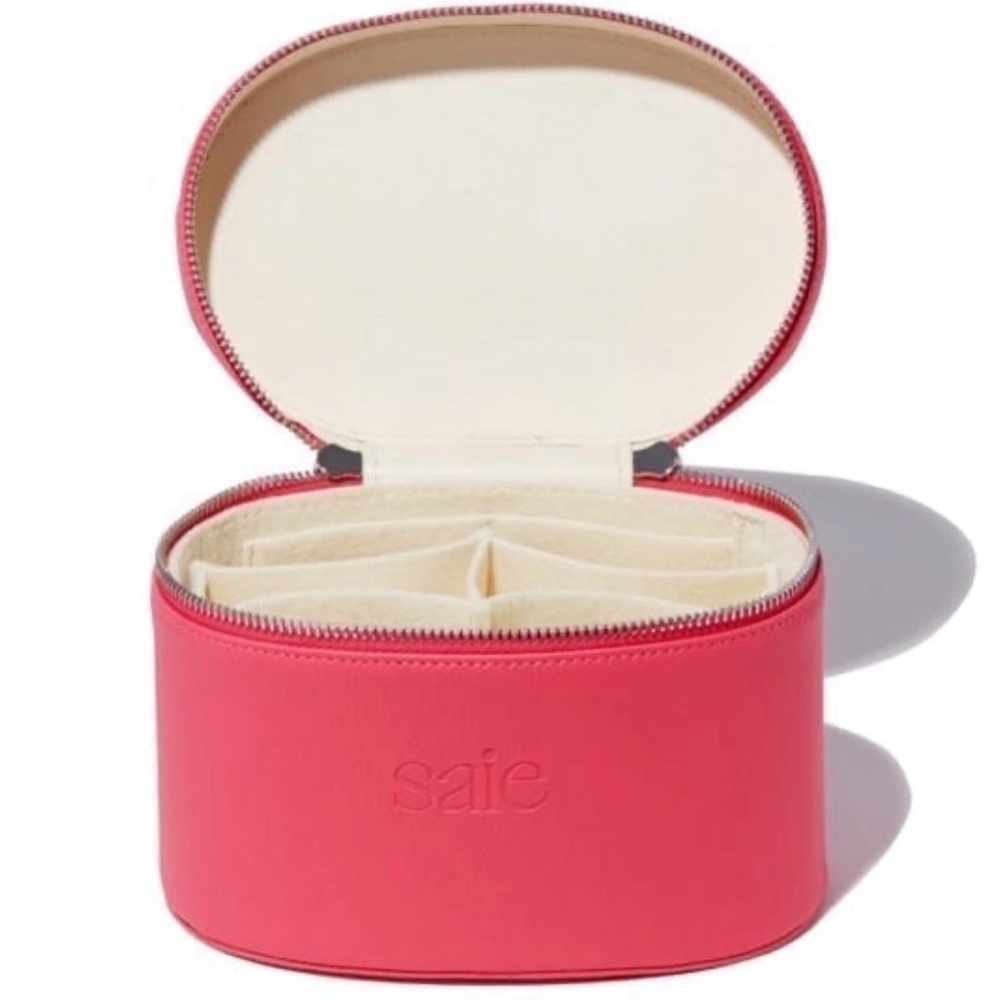 New Saie Bright Pink Fuschia Cosmetic Travel Vanity Case with Top Handle
